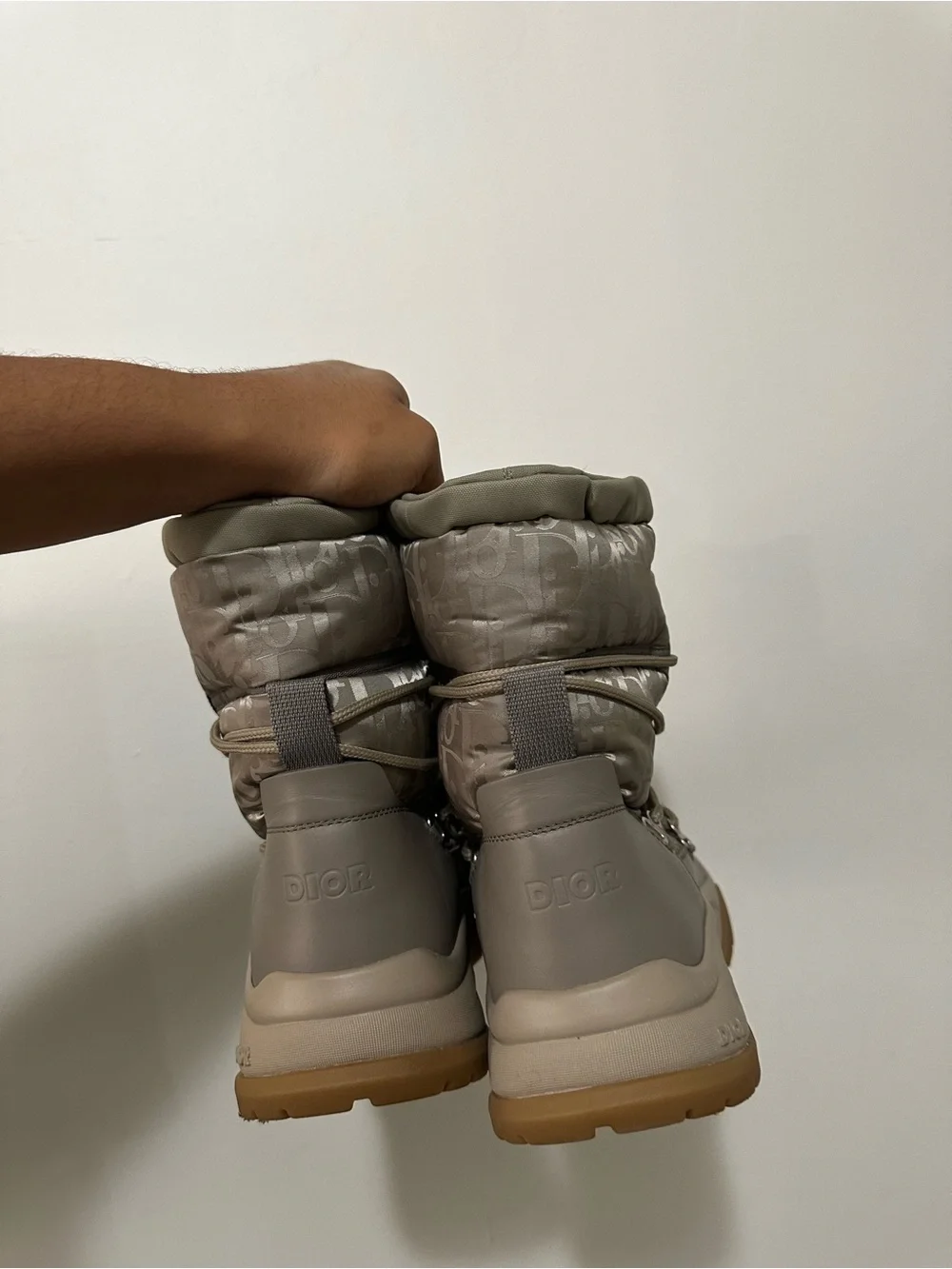 Dior Taupe Monogram Quilted Winter Lace-Up Boots
